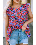 Azura Exchange Floral Print Ruffle Tiered Short Sleeve Babydoll Top - L