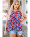 Azura Exchange Floral Print Ruffle Tiered Short Sleeve Babydoll Top - L