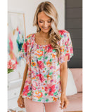 Azura Exchange Watercolor Floral Ruffle Sleeve Blouse - M