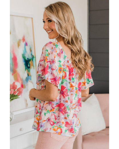 Azura Exchange Watercolor Floral Ruffle Sleeve Blouse - XL