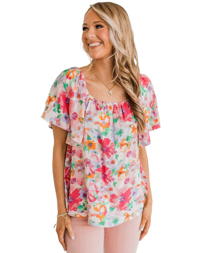 Azura Exchange Watercolor Floral Ruffle Sleeve Blouse - XL