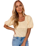 Azura Exchange Bubble Sleeve Stripe Square Neck Top - L