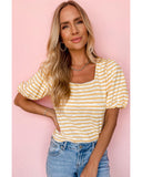 Azura Exchange Bubble Sleeve Stripe Square Neck Top - M