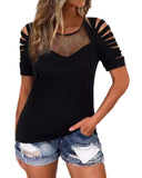 Azura Exchange Fishnet Splicing Cutout Shoulder Sleeve Top - M