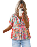 Azura Exchange Abstract Pattern Split V Neck Flowy Blouse - M