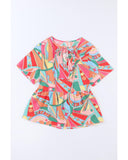 Azura Exchange Abstract Pattern Split V Neck Flowy Blouse - XL