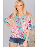 Azura Exchange Leopard Floral Mixed Print Ruffle Sleeve Blouse - L