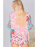 Azura Exchange Leopard Floral Mixed Print Ruffle Sleeve Blouse - S