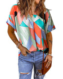 Azura Exchange Irregular Color Block Printed Short Sleeve Blouse - M