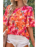 Azura Exchange Wide Sleeve Floral Print Blouse - L