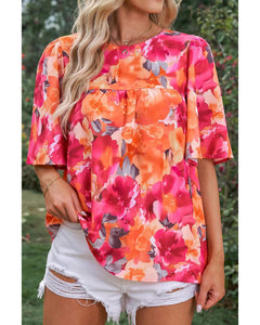 Azura Exchange Wide Sleeve Floral Print Blouse - M