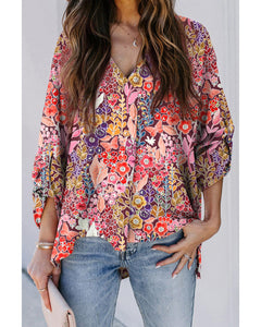 Azura Exchange Boho Floral Long Sleeve V-Neck Blouse - L