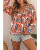 Azura Exchange Boho Floral Long Sleeve V-Neck Blouse - L