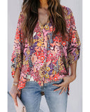 Azura Exchange Boho Floral Long Sleeve V-Neck Blouse - M