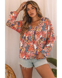 Azura Exchange Boho Floral Long Sleeve V-Neck Blouse - M