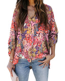 Azura Exchange Boho Floral Long Sleeve V-Neck Blouse - S