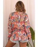 Azura Exchange Boho Floral Long Sleeve V-Neck Blouse - S