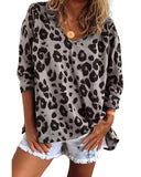 Azura Exchange Leopard Print V Neck Long Sleeve Top - L