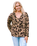 Azura Exchange Leopard Print V Neck Long Sleeve Top - L