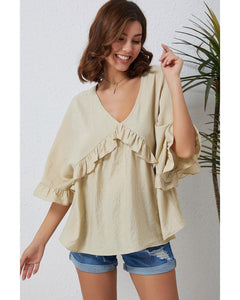 Azura Exchange Draped Batwing Sleeve Ruffle Top - L