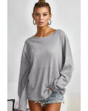 Azura Exchange Gray V Cut Drawstring Back Waffle Knit Top - M