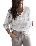 Azura Exchange Relaxed Rib Knit Long Sleeve Henley Top - L