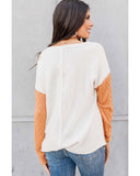 Azura Exchange Textured Knit Top with Colorblock Chest Pocket - M