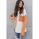 Azura Exchange Textured Knit Top with Colorblock Chest Pocket - M