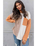 Azura Exchange Textured Knit Top with Colorblock Chest Pocket - M