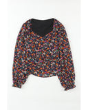 Azura Exchange V Neck Bubble Sleeve Floral Blouse - L