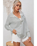 Azura Exchange Striped Thumbhole Drop Shoulder V Neck Top - L