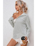 Azura Exchange Striped Thumbhole Drop Shoulder V Neck Top - XL