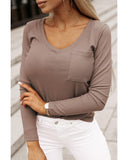 Azura Exchange Ribbed Knit Patched V Neck Top - L