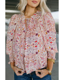 Azura Exchange Boho Print Shirred Cuffs Blouse - M