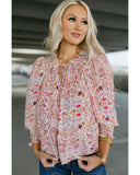 Azura Exchange Boho Print Shirred Cuffs Blouse - M