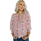 Azura Exchange Boho Print Shirred Cuffs Blouse - M