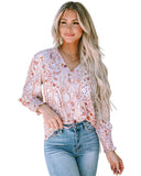 Azura Exchange Boho Print Shirred Cuffs Blouse - M