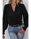 Azura Exchange Elegant Surplice Neck Draped Blouse - M