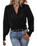 Azura Exchange Elegant Surplice Neck Draped Blouse - M