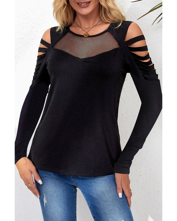 Azura Exchange Mesh Patch Ripped Long Sleeve Top - L