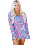 Azura Exchange Printed Wide Neck Thumbhole Sleeve Henley Top - L