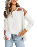 Azura Exchange Contrast Crochet Lace Henley Top - XL