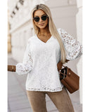 Azura Exchange Floral Lace Crochet V Neck Top - L