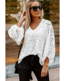 Azura Exchange Floral Lace Crochet V Neck Top - M