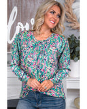 Azura Exchange Elegant Floral Print Long Sleeve Blouse - M