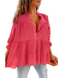 Azura Exchange Half Buttoned Ruffle Tiered Long Sleeve Blouse - M