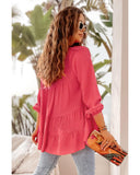 Azura Exchange Half Buttoned Ruffle Tiered Long Sleeve Blouse - S