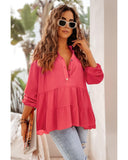 Azura Exchange Half Buttoned Ruffle Tiered Long Sleeve Blouse - XL