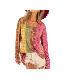 Azura Exchange Floral Leopard Mixed Print V Neck Long Sleeve Tee - M