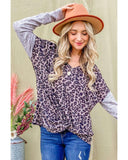 Azura Exchange Leopard Print Drop Shoulder Patchwork Sleeve Top - S